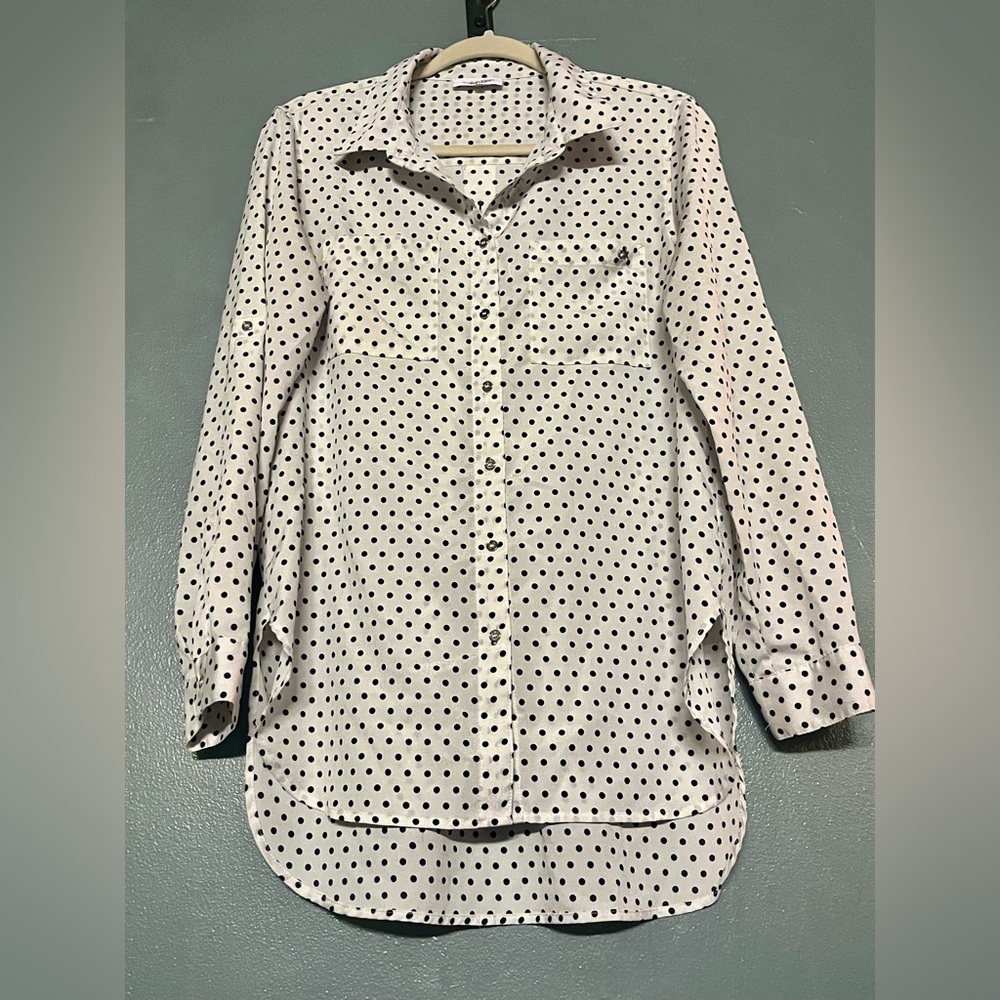 Calvin Klein White w/blue Polka Dot Button-Up Shirt